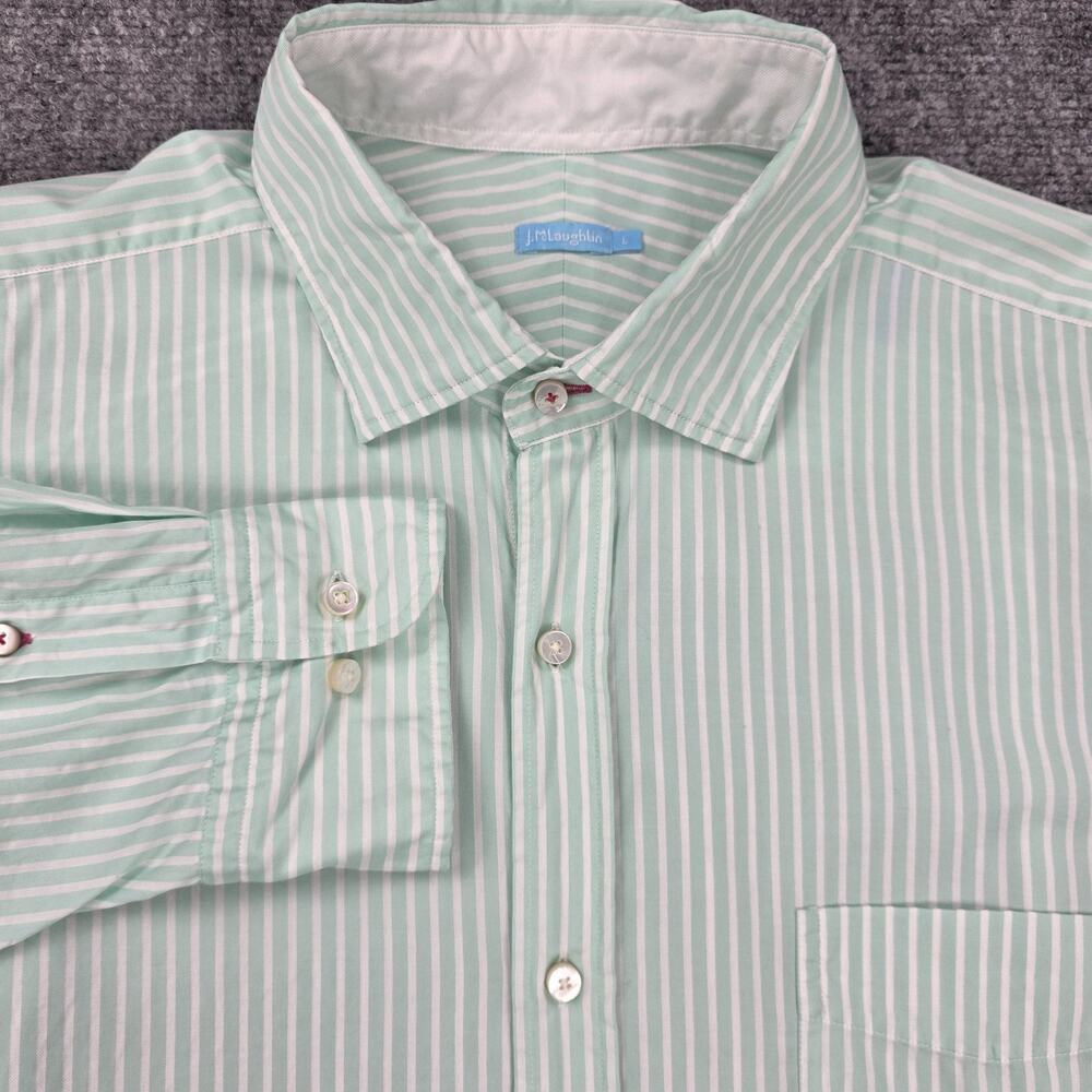 J McLaughlin Shirt Mens Large Green Stripe Cotton Long Sleeve Button Down Casual